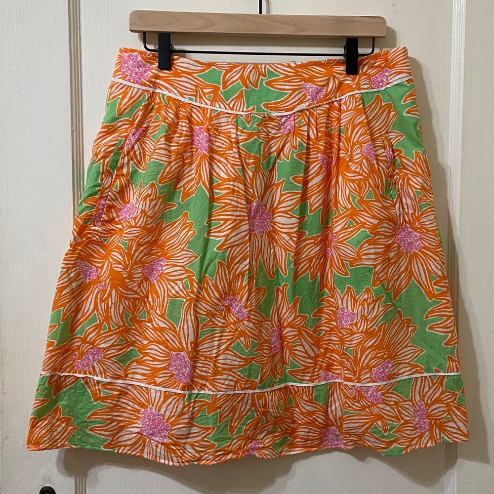 Lilly Pulitzer A-Line Green and Orange Pleated Resort Skirt